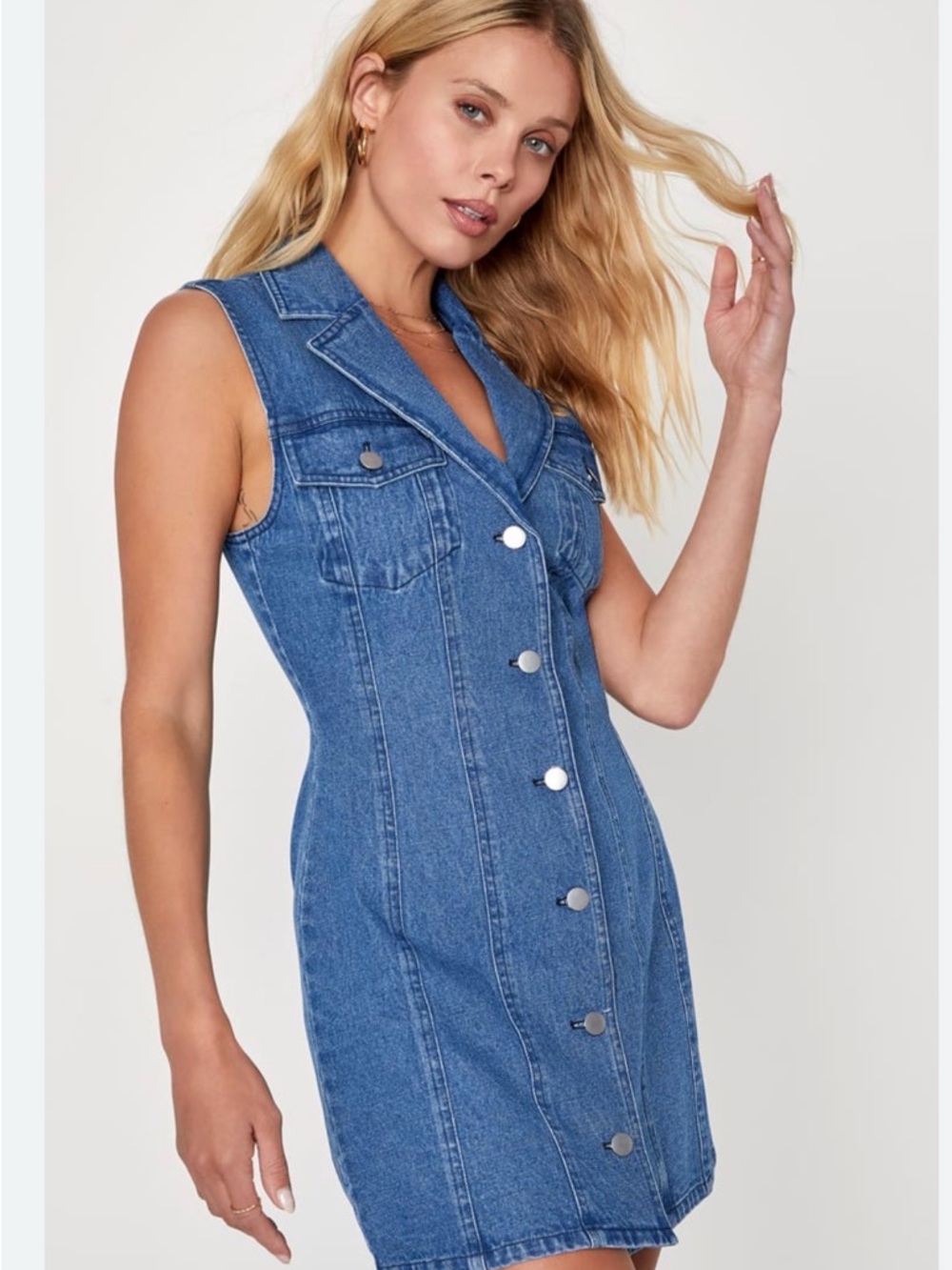 Lulus medium wash denim button down dress size small NWT